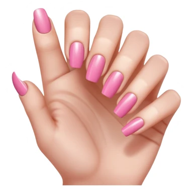  pink close-up of a hand with beautifully manicured nails, glossy pink nail polish, elegant nail shape, soft lighting and shadows, realistic style, sticker