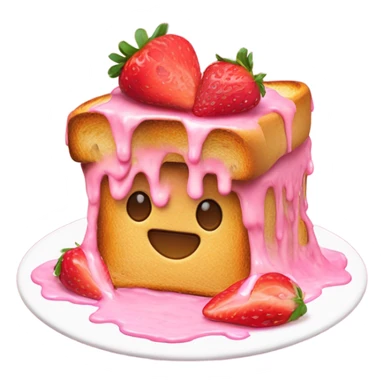 create a cute pink emoji of toast stacked with pink dripping all over with strawberry’s on top sticker