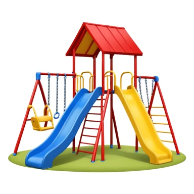 Remove the red tree in the background. Lower the blue swing so it is not too high. Keep the emoji style playground with one yellow slide and a red roof, no background. sticker