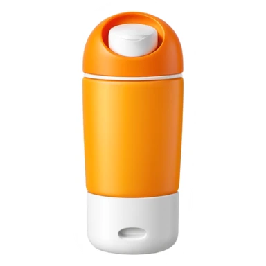 sleek squeezable tube with rounded flip-top cap, bright summer colors orange yellow white, compact slightly curved shape, outdoor use, clean matte surface, lotion or cream inside, no label, no hand, no extras, soft lighting, subtle shadows, emoji scale sticker