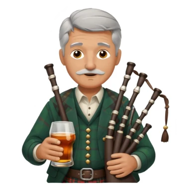 Gray haired man playing bagpipes while drinking whiskey  sticker