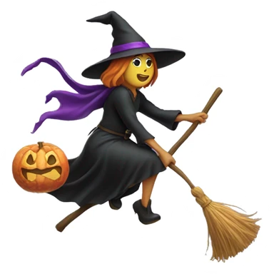 witch, flying to the left on a broom, throwing candy. sticker