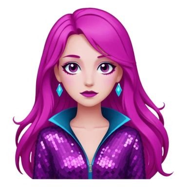Persephone from Lore Olympus with long magenta hair, magenta sequin outfit sticker