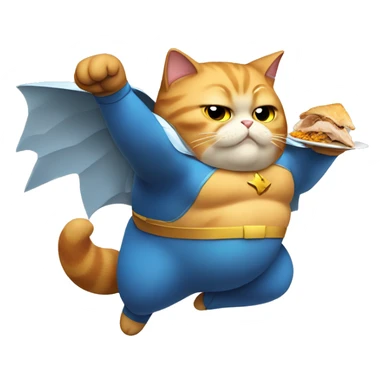 Fat superhero cat flying eating chicken sticker