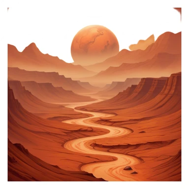 Cinematic Realistic Mars, portrayed with rugged, rust-colored landscapes, deep canyons, and swirling dust storms rendered with lifelike texture and an orange-hued glow that evokes the enigmatic allure of the Red Planet. sticker
