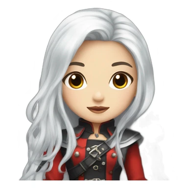 rpg-girl-with-long-straight white-hair-and-red-skirt and black tights like chibi sticker