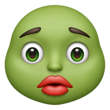 Can you make a green emoji. the eyes look to the side. with a pouting lips sticker