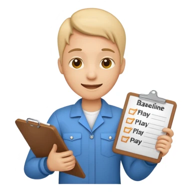 Emoji-style character holding clipboard with checklist: “1. Know baseline 2. Track 30 days 3. Play offense”, background with upward financial graph sticker