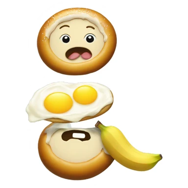 Two eggs and a banana sticking trough a doughnut  sticker