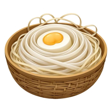 rice noodles thin semi-translucent soft white smooth glossy tangled nest or loose pile delicate strands natural curves light spacing no bowl sauce or garnish soft lighting emoji scale sticker