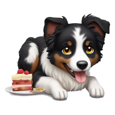 Small black australian shepherd dog eating dessert  sticker
