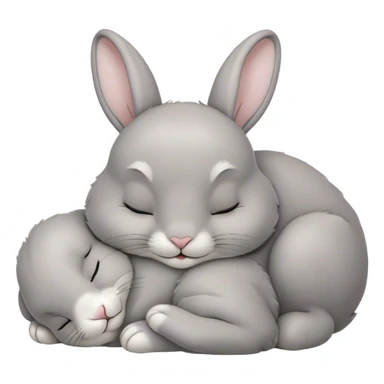 Meme-Worthy Cute Sleeping Grey Rabbit Portrait Emoji, Head resting peacefully with a contented smile, showcasing a delightfully compact build and a luxuriously soft grey fur, eyes shut in a serene nap, Simplified yet hilariously adorable features, highly detailed, glowing with a soft, drowsy light, high shine, relaxed and utterly lovable, stylized with an air of playful laziness, bright and heartwarming, soft glowing outline, capturing the essence of a comically sleepy bunny, so meme-worthy it feels like it could instantly become the next viral sensation of adorable slumber! sticker
