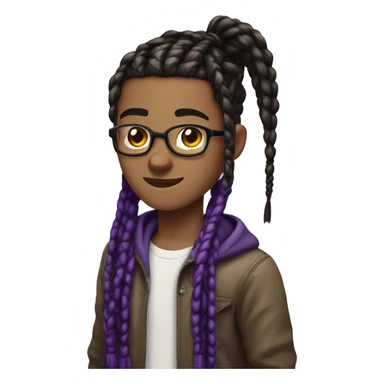 Brown teen nerd androginous boy with black and dark purple box braids showing near the eyes sticker