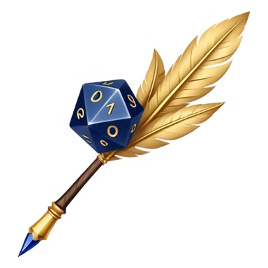 A golden quill crossing with a d20 that has no marks or numbers
Color: Gold and deep navy blue sticker