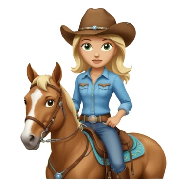 one blonde with light blue green eyes cowgirl on a quarter horse sticker