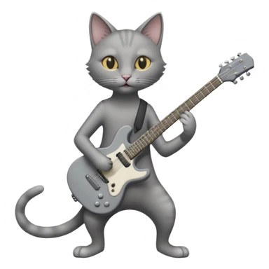 thin grey cat play guitar, long full body sticker