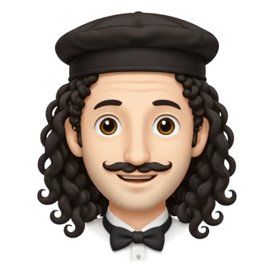 jewish jew man's face, wearing a tiny black kippah and 2 curly long hair strands near the ears, big nose, only face, no body sticker