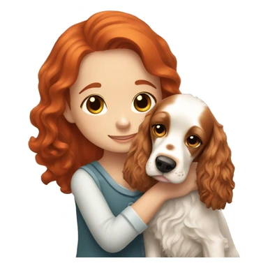 A very cute girl with red hair cuddling a happy English Cocker Spaniel. sticker