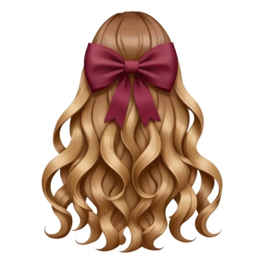 light brown open wavy long hair from behind with a burgundy bow sticker