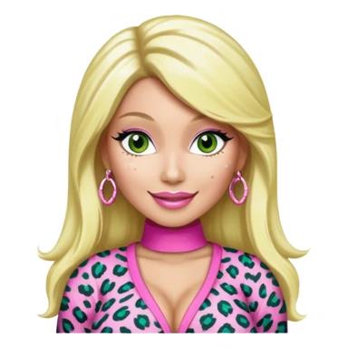 Smiling Green eyed white skin Nicki Minaj wearing a pink leopard print outfit with blonde hair sticker