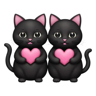 two fat cute black cats love, pink heart, closed mouth, black ears sticker