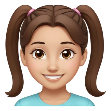 create a face with a teenage spanish girl, brown eyes, smiling, a ponytail, brown hair, blush, soft angled eyebrows, oval face,  sticker