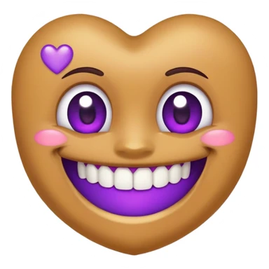smiling face with purple heart eyes, front tooth gap and one gold tooth on the side, brown background sticker