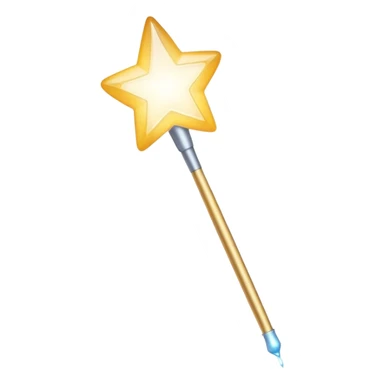 A sleek, glowing magic wand hovering in mid-air, emitting a soft trail of sparkling light. Tiny, faded-out emoji icons float around it, appearing as if they are about to be created but remain incomplete. The scene has a clean, minimalist aesthetic with a soft, neutral background. The wand radiates a subtle mystical glow, symbolizing creativity and the potential to generate new emojis. Flat, modern illustration, digital art, empty state design. sticker