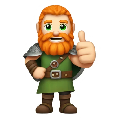 Green eyed, Orange haired white skinned viking with orange beard holding up a thumbs up sticker