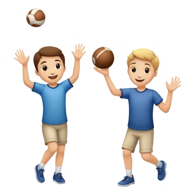 two children playing catch, one throwing and one catching a ball, happy and playful sticker