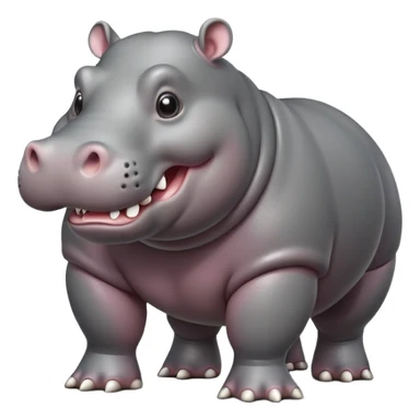 cinematic-hippo-realistic-full-body-side-view-standing-on-all-fours-emoji,-massive-round-frame,-wide-mouthed-grin-exposing-huge-teeth,-head-tilted-dramatically,-thick-grey-hide-glossy, big eues sticker