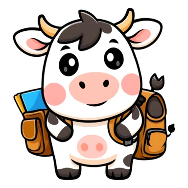 Cow with backpack sticker
