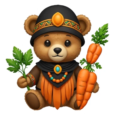 teddy bear Upper, wearing black mayan ancient custome, with carrot half body sticker