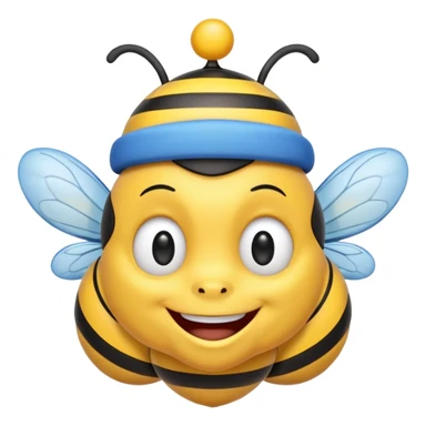 
Bees with blue Birthday Hat, Happy bee with striped party hat sticker