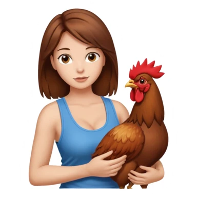 Brown hair very large boob Woman tanki top holding one rooster sticker
