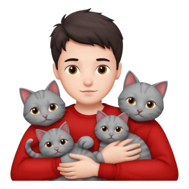 Make 20 gray cats cudling a kid that’s a boy wearing all red  sticker
