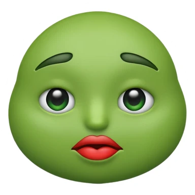 Can you make a green emoji. the eyes look to the side. with a pouting lips sticker