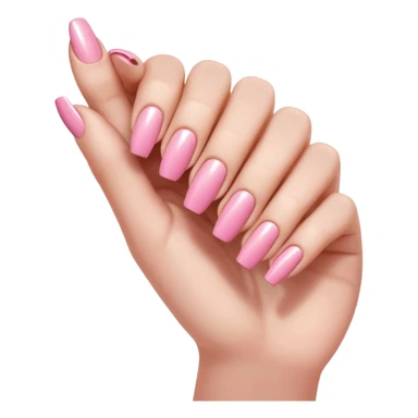  pink close-up of a hand with beautifully manicured nails, glossy pink nail polish, elegant nail shape, soft lighting and shadows, realistic style, sticker