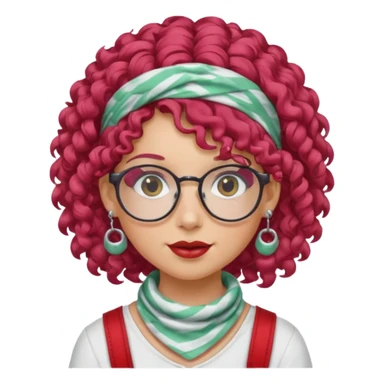 girl with curly  peppermint hair and bandana and glassess and earring sticker