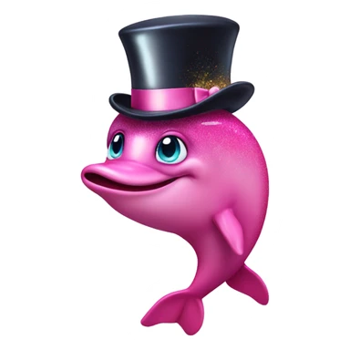 Pink ombre dolphin with a top hat monocle and glitter sticker