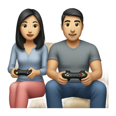 Asian Couple playing video games sticker