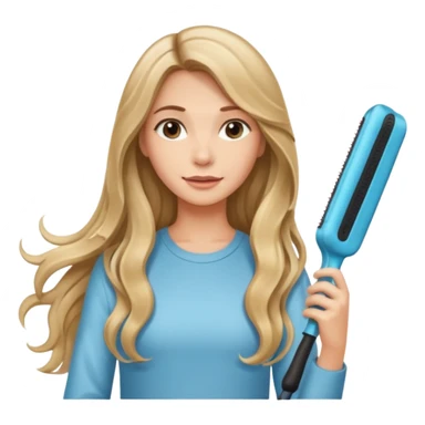 pretty girl with long wavy dirty blonde hair holding a hair straightener as if she was about to straighten and style a strand of her hair.  sticker
