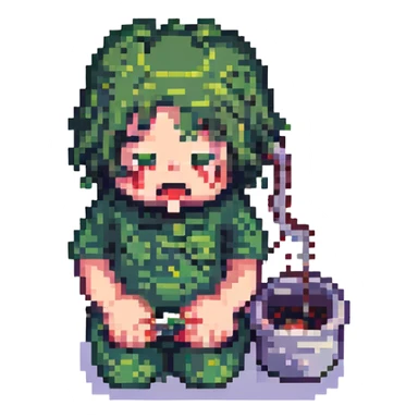 pixel art character vomiting, retro video game style sticker