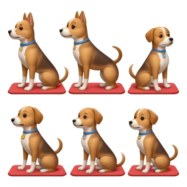 craeate me a series of emojis for those excersises (dog). I want seperate emojis for each excersise

Nose
Sit
Lay down
Spin
Focus
Drop
Walk next to me sticker