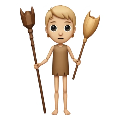 a tall, cylindrical, wooden-like figure with a human-like face, large eyes, and a slight smile. It has small, thin arms and human legs. It appears to be holding a long, wooden stick or bat.
 sticker