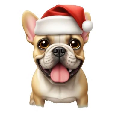Tan French bulldog wearing a Santa hat sticker