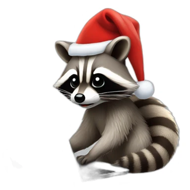 the face of a raccoon with a christmas hat working on a laptop sticker