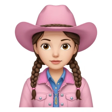 Brunette cowgirl with two braids and soft pink hat and jacket sticker
