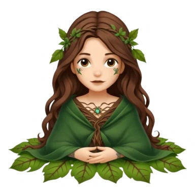 cute forest witch woman long wavy brown hair tattoos wrapped in leaf blanket sticker