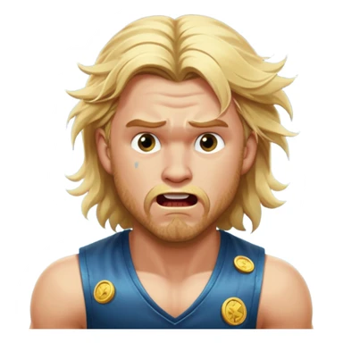 disheveled Thor losing money at a slot machine, panicked face, coins flying sticker